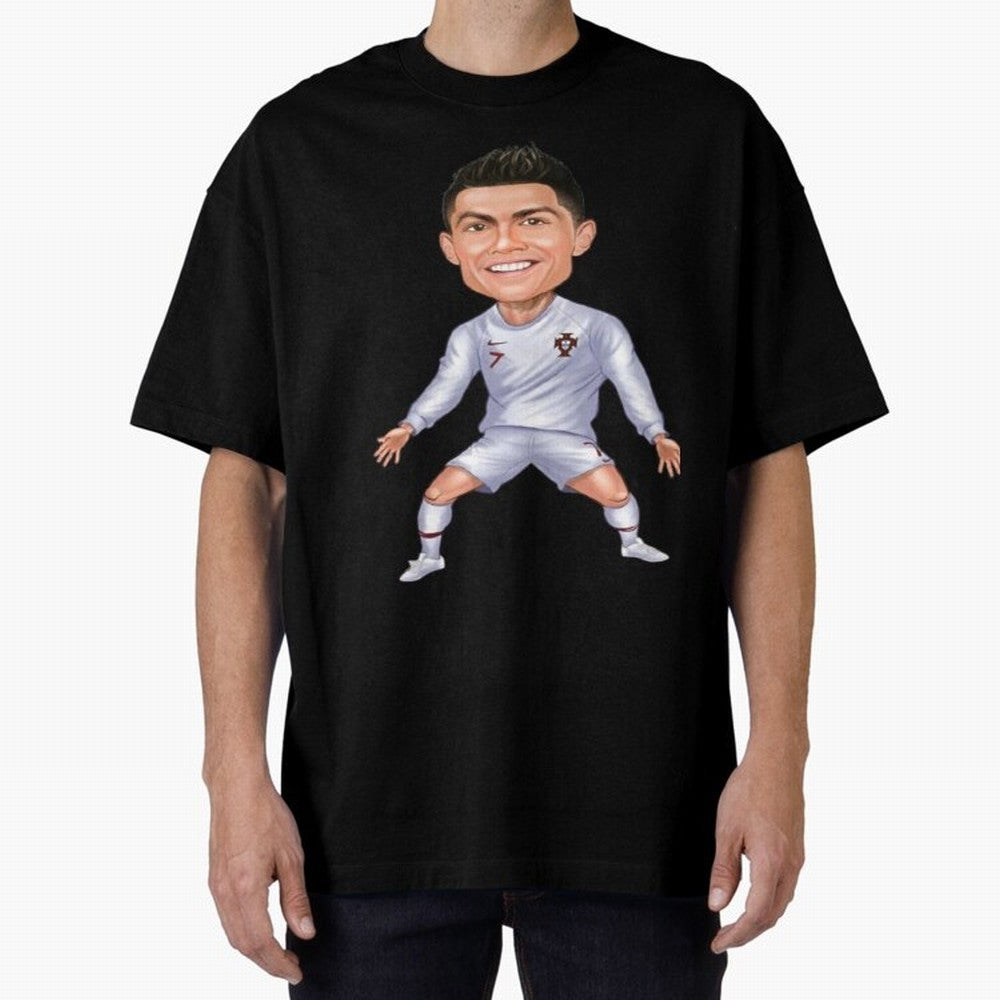 Cristiano Ronaldo Cartoon Oversized T-Shirt Celebrate Classic Football Spirit in Global Football Passion for FIFA World Cup 2026 Group Stage, Connected to Messi, Neymar and Mbappe, Argentina and Brazil, Global Supporter Spirit, Legendary Goals,