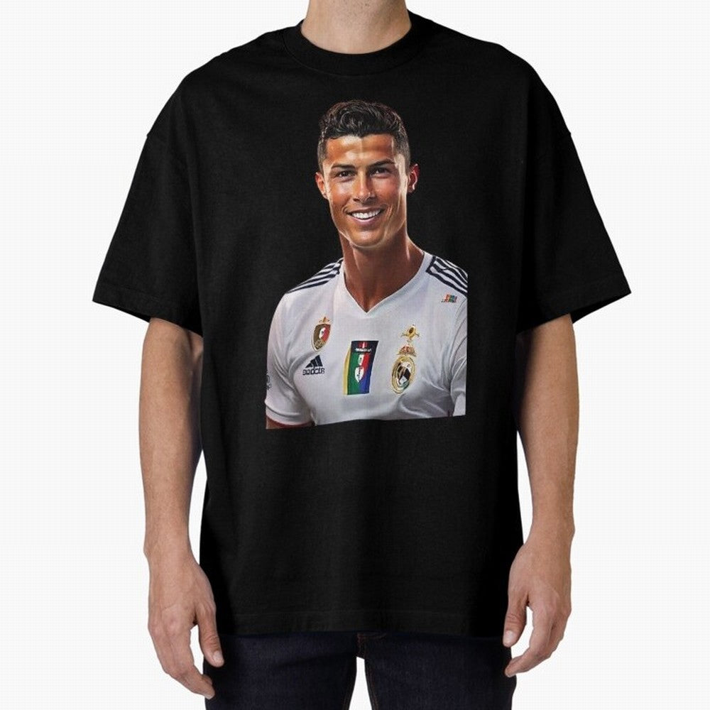 smiling Cristiano Ronaldo Oversized T-Shirt Bring a Champion Mindset to FIFA World Cup 2026 Group Stage Spirit, Highlighting Argentina, France and Brazil, Haaland and Mbappe, Championship Spirit, Famous Goals, Roaring Crowds and International