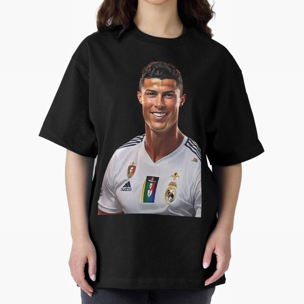 smiling Cristiano Ronaldo Oversized T-Shirt Bring a Champion Mindset to FIFA World Cup 2026 Group Stage Spirit, Highlighting Argentina, France and Brazil, Haaland and Mbappe, Championship Spirit, Famous Goals, Roaring Crowds and International