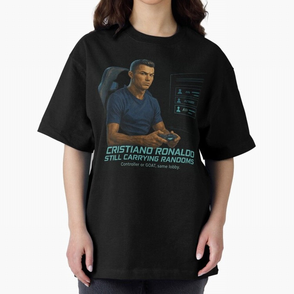 Cristiano Gamer Mode ¡ª Still Carrying Randoms Oversized T-Shirt Upgrade Match Day Hype around FIFA World Cup 2026 Group Stage, CR7, Portugal, Classic Soccer Heritage, Championship Pressure, Fan Loyalty and International Pride; Perfect for