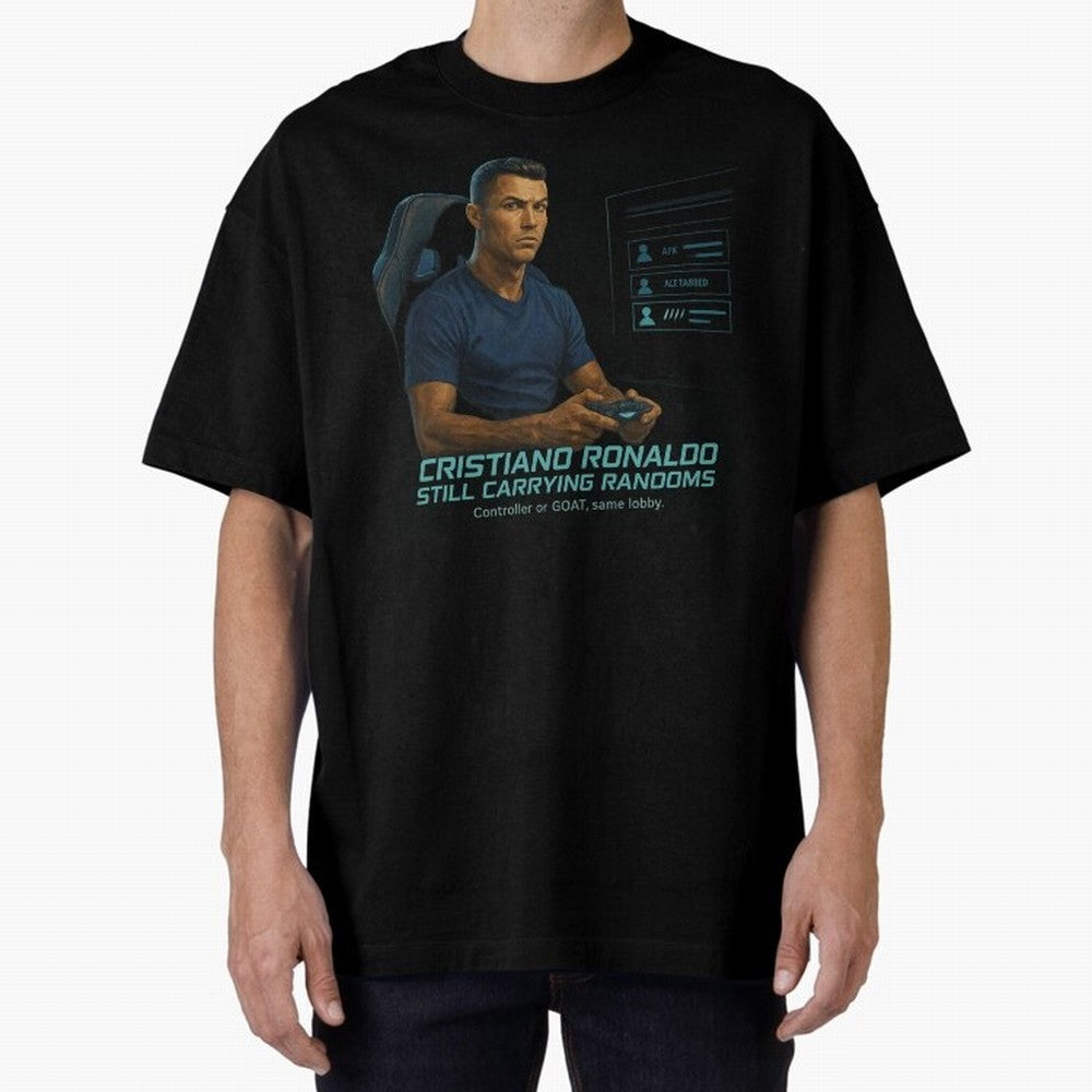 Cristiano Gamer Mode ¡ª Still Carrying Randoms Oversized T-Shirt Upgrade Match Day Hype around FIFA World Cup 2026 Group Stage, CR7, Portugal, Classic Soccer Heritage, Championship Pressure, Fan Loyalty and International Pride; Perfect for
