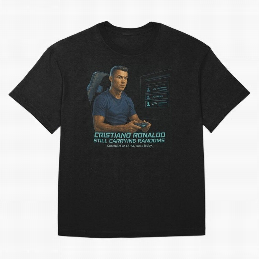 Cristiano Gamer Mode ¡ª Still Carrying Randoms Oversized T-Shirt Upgrade Match Day Hype around FIFA World Cup 2026 Group Stage, CR7, Portugal, Classic Soccer Heritage, Championship Pressure, Fan Loyalty and International Pride; Perfect for