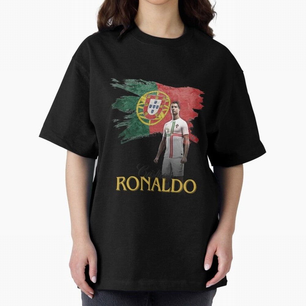 Cristiano Ronaldo - Portugal Flag Tribute (SIUUU!) Oversized T-Shirt Celebrate Golden Goal Energy in the FIFA World Cup 2026 USA Canada Mexico Journey through Mbappe and Neymar Highlights, England and Germany Pride, Supporter Pride, Iconic