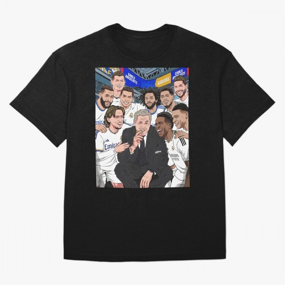 Carlo Ancelotti and Real Madrid Players Oversized T-Shirt Honor Football Greatness during FIFA World Cup 2026 Group Stage for Fans of Mbappe and Neymar and Germany, Bringing Stadium Chants, National Pride, Trophy Dreams and Unforgettable Football