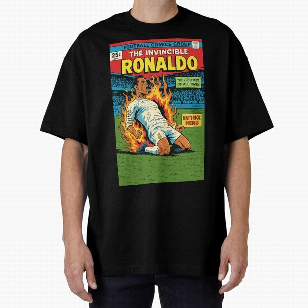 CR7 Comic Oversized T-Shirt Show Fan Pride Across the FIFA World Cup 2026 USA Canada Mexico Journey through Messi and Cristiano Ronaldo Highlights, Spain Pride, Stadium Memories, Football Loyalty, International Chants and Championship Tradition;