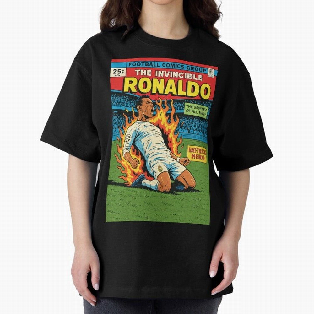 CR7 Comic Oversized T-Shirt Show Fan Pride Across the FIFA World Cup 2026 USA Canada Mexico Journey through Messi and Cristiano Ronaldo Highlights, Spain Pride, Stadium Memories, Football Loyalty, International Chants and Championship Tradition;