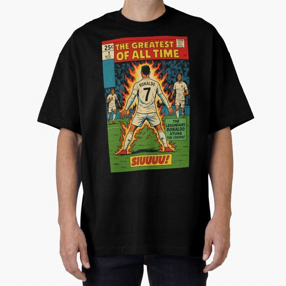 CR7 comic cover Oversized T-Shirt Celebrate the Magic of Match Day Hype around FIFA World Cup 2026 USA Canada Mexico, Messi, CR7 and Mbappe, France and Portugal, Fan Favorite Moments, National Team Passion, Big Match Drama and Soccer History; Great