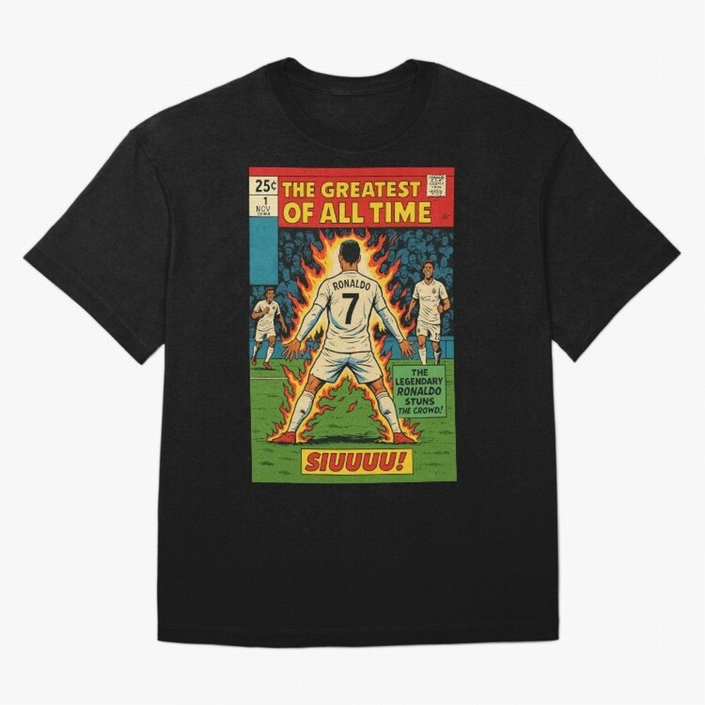 CR7 comic cover Oversized T-Shirt Celebrate the Magic of Match Day Hype around FIFA World Cup 2026 USA Canada Mexico, Messi, CR7 and Mbappe, France and Portugal, Fan Favorite Moments, National Team Passion, Big Match Drama and Soccer History; Great