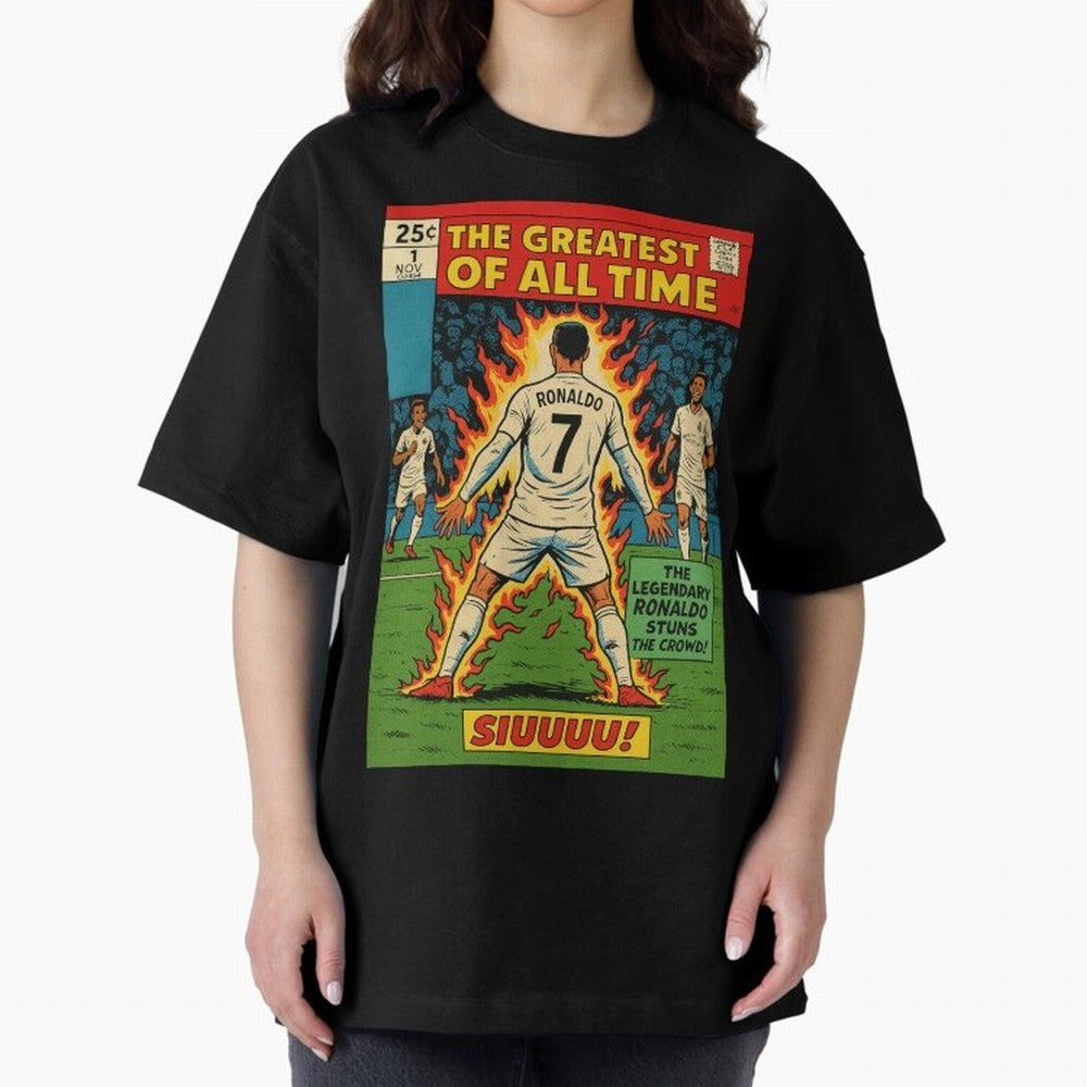 CR7 comic cover Oversized T-Shirt Celebrate the Magic of Match Day Hype around FIFA World Cup 2026 USA Canada Mexico, Messi, CR7 and Mbappe, France and Portugal, Fan Favorite Moments, National Team Passion, Big Match Drama and Soccer History; Great