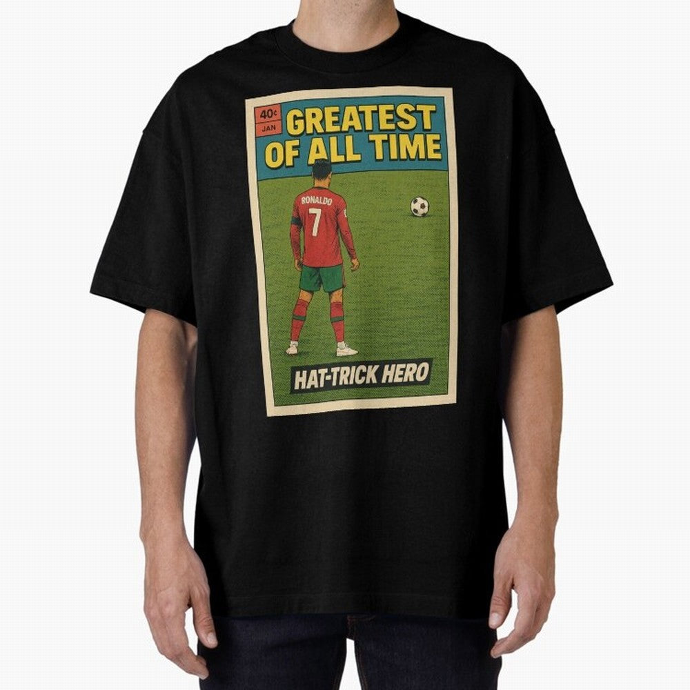 CR7 Comic Oversized T-Shirt Follow the FIFA World Cup 2026 USA Canada Mexico Journey through CR7 and Messi Highlights, England and Germany Pride, Worldwide Fan Energy, Dramatic Goals, Stadium Lights and Championship Celebrations; Made for
