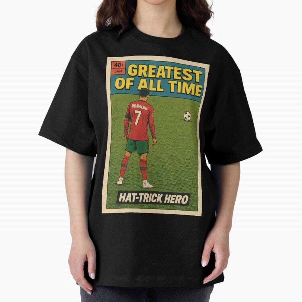 CR7 Comic Oversized T-Shirt Follow the FIFA World Cup 2026 USA Canada Mexico Journey through CR7 and Messi Highlights, England and Germany Pride, Worldwide Fan Energy, Dramatic Goals, Stadium Lights and Championship Celebrations; Made for