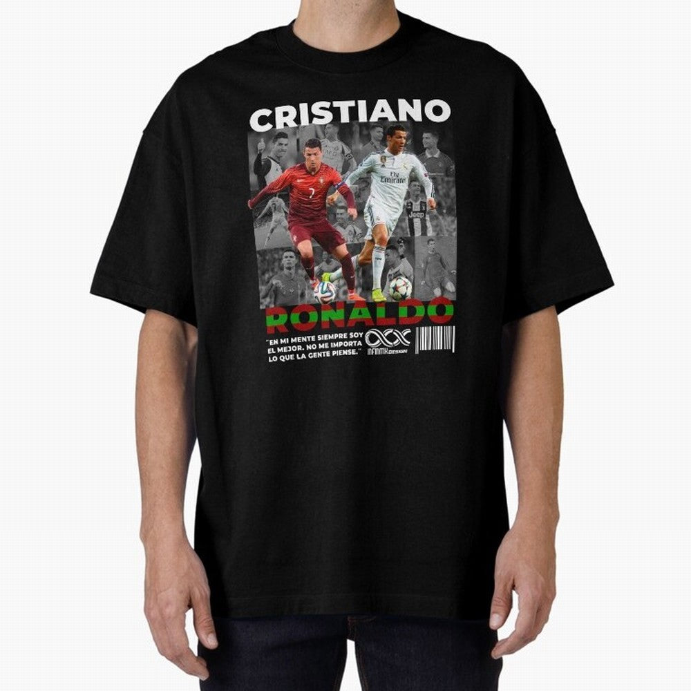 Cristiano Ronaldo Collage Oversized T-Shirt Celebrate Rivalries and Pride in FIFA World Cup 2026 Spirit, Connected to England and Germany, Messi, Global Supporter Spirit, Legendary Goals, National Colors and Tournament Celebration; Made for