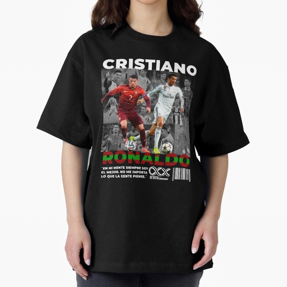 Cristiano Ronaldo Collage Oversized T-Shirt Celebrate Rivalries and Pride in FIFA World Cup 2026 Spirit, Connected to England and Germany, Messi, Global Supporter Spirit, Legendary Goals, National Colors and Tournament Celebration; Made for