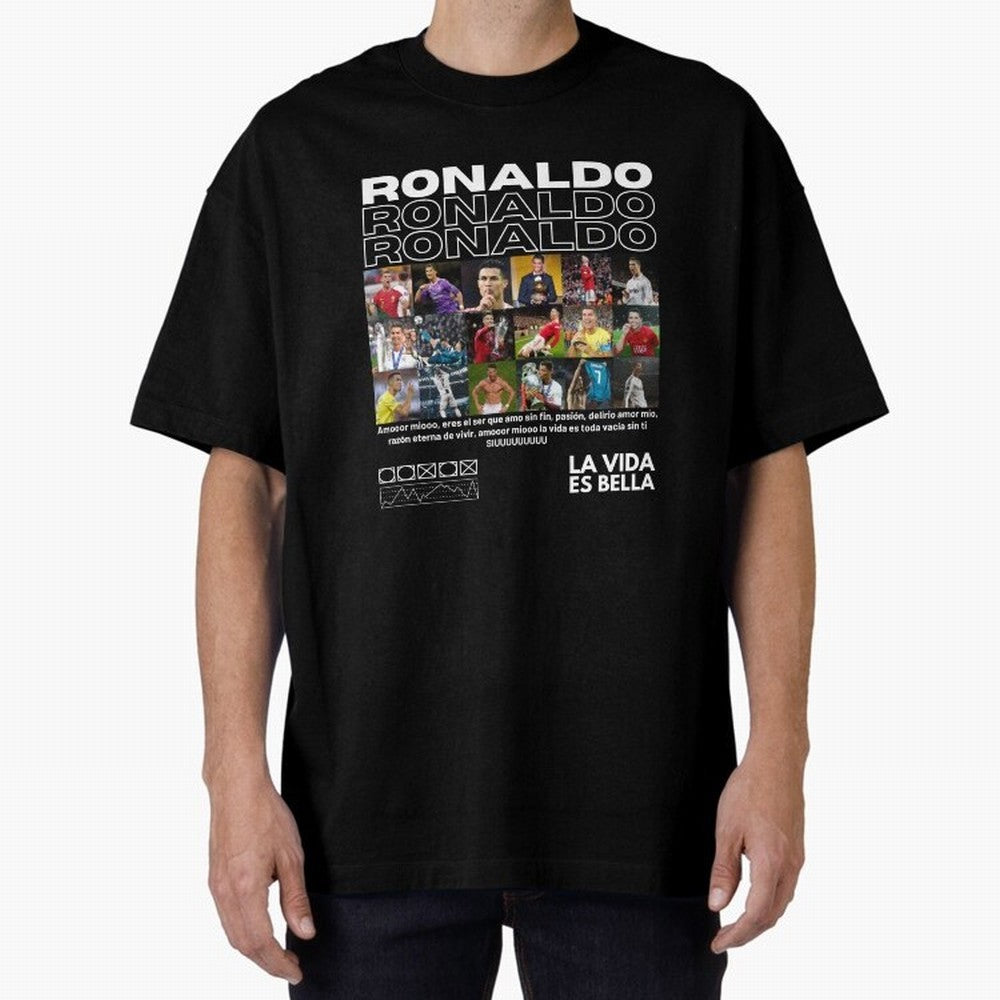 Cristiano Ronaldo CR7 Collage Oversized T-Shirt Join the Global Buzz around Match Day Hype around FIFA World Cup 2026 Group Stage, Cristiano Ronaldo, Spain, Classic Soccer Heritage, Championship Pressure, Fan Loyalty and International Pride; Made