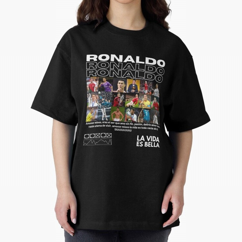 Cristiano Ronaldo CR7 Collage Oversized T-Shirt Join the Global Buzz around Match Day Hype around FIFA World Cup 2026 Group Stage, Cristiano Ronaldo, Spain, Classic Soccer Heritage, Championship Pressure, Fan Loyalty and International Pride; Made