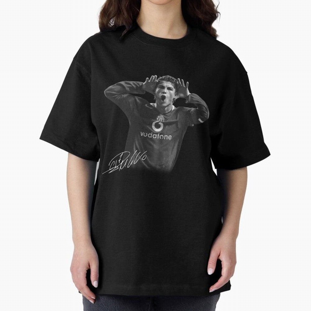 Black and White Cristiano Ronaldo T-Shirt Young Manchester Ronaldo - Celebration Oversized T-Shirt Celebrate Fan Culture around the FIFA World Cup 2026 Group Stage Journey through Haaland and Mbappe Highlights, Brazil Pride, Football History, Final