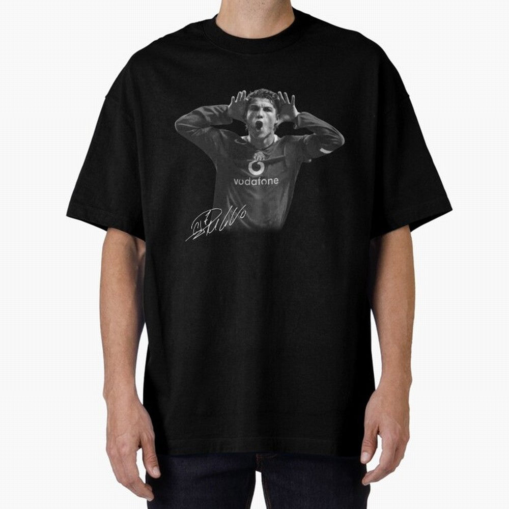 Black and White Cristiano Ronaldo T-Shirt Young Manchester Ronaldo - Celebration Oversized T-Shirt Celebrate Fan Culture around the FIFA World Cup 2026 Group Stage Journey through Haaland and Mbappe Highlights, Brazil Pride, Football History, Final
