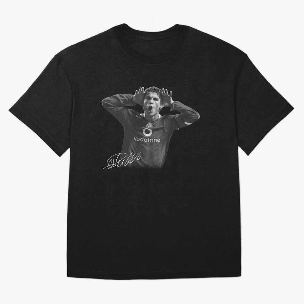 Black and White Cristiano Ronaldo T-Shirt Young Manchester Ronaldo - Celebration Oversized T-Shirt Celebrate Fan Culture around the FIFA World Cup 2026 Group Stage Journey through Haaland and Mbappe Highlights, Brazil Pride, Football History, Final