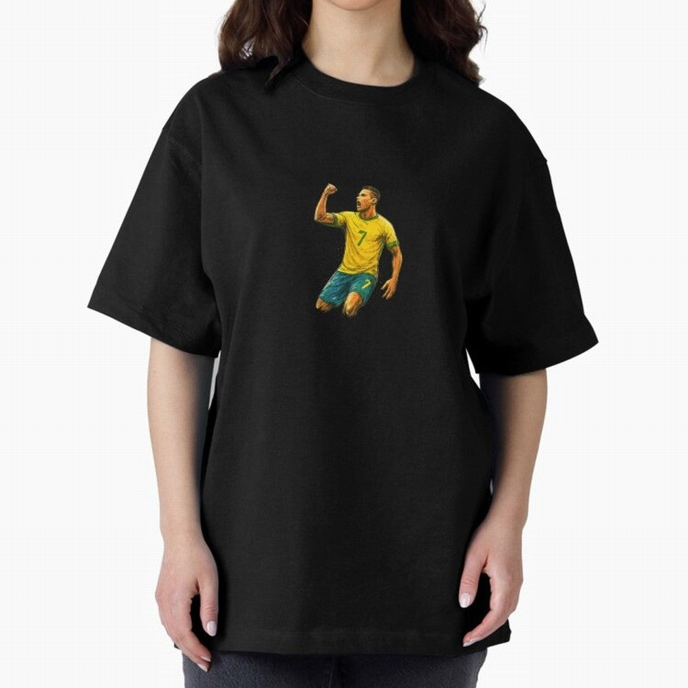 Energetic Soccer Celebration ¨C Number 7 Sketch Art Oversized T-Shirt Cheer through Every Moment of Global Football Passion for FIFA World Cup 2026 USA Canada Mexico, Connected to Cristiano Ronaldo, England, France and Netherlands, Vintage Soccer