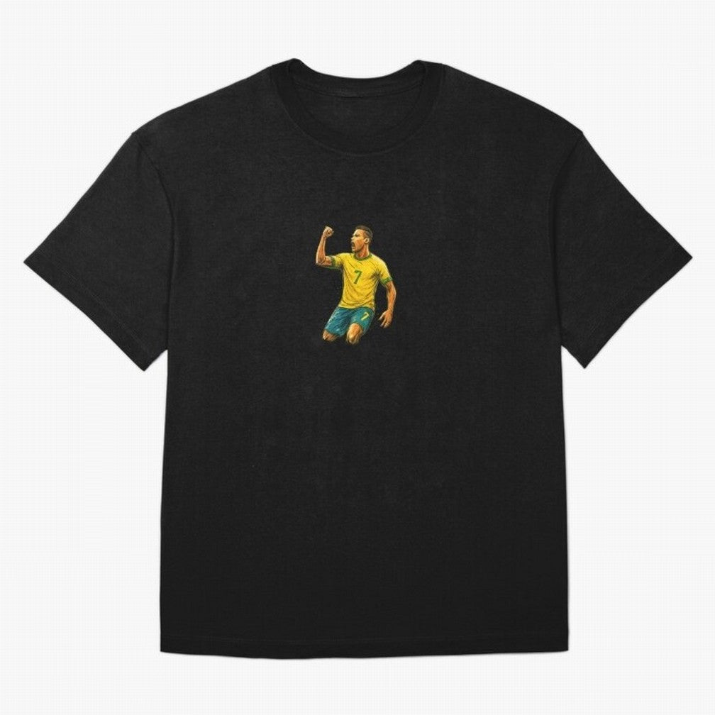 Energetic Soccer Celebration ¨C Number 7 Sketch Art Oversized T-Shirt Cheer through Every Moment of Global Football Passion for FIFA World Cup 2026 USA Canada Mexico, Connected to Cristiano Ronaldo, England, France and Netherlands, Vintage Soccer