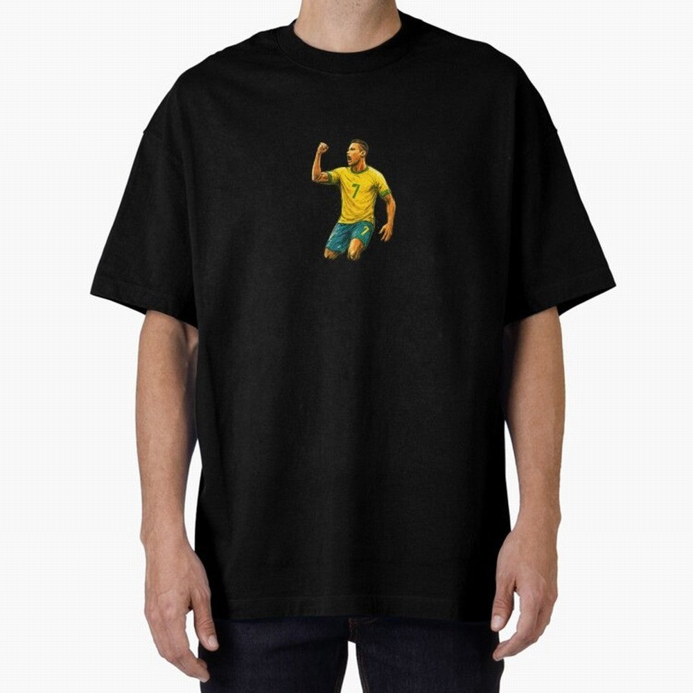 Energetic Soccer Celebration ¨C Number 7 Sketch Art Oversized T-Shirt Cheer through Every Moment of Global Football Passion for FIFA World Cup 2026 USA Canada Mexico, Connected to Cristiano Ronaldo, England, France and Netherlands, Vintage Soccer