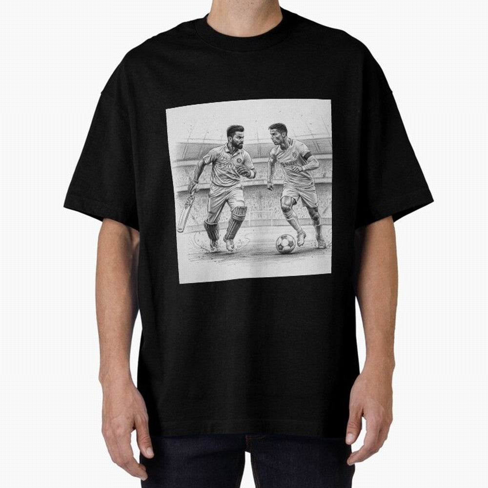 Virat Kohli and Cristiano Ronaldo Oversized T-Shirt Live the Energy of FIFA World Cup 2026 Group Stage Spirit, Capturing Argentina, France and Brazil, CR7, Global Supporter Spirit, Legendary Goals, National Colors and Tournament Celebration; Great