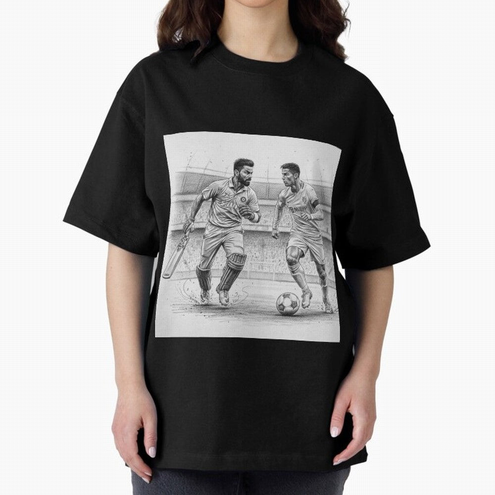 Virat Kohli and Cristiano Ronaldo Oversized T-Shirt Live the Energy of FIFA World Cup 2026 Group Stage Spirit, Capturing Argentina, France and Brazil, CR7, Global Supporter Spirit, Legendary Goals, National Colors and Tournament Celebration; Great