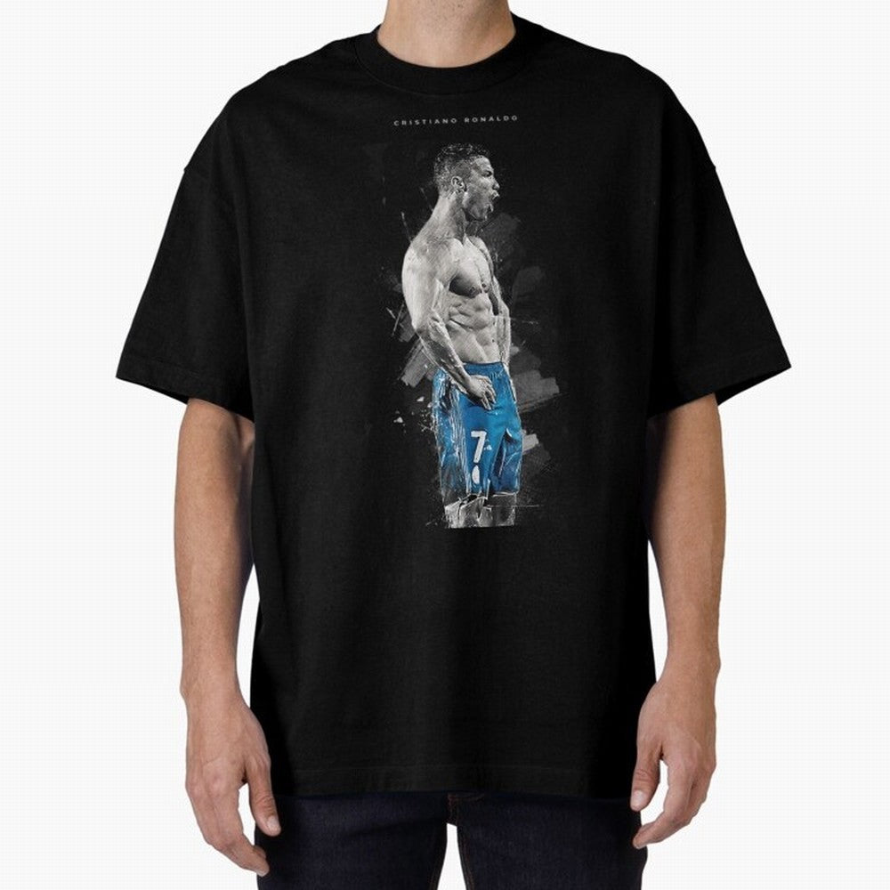 Abstract Football Player Celebration Artwork For Men And Gift For Soccer Fans Oversized T-Shirt Elevate FIFA World Cup 2026 Group Stage Driven by Messi, CR7 and Mbappe, Spain and Netherlands Energy, Fan Favorite Moments, National Team Passion, Big