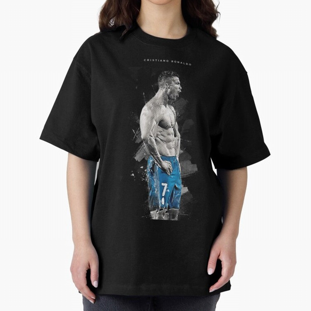 Abstract Football Player Celebration Artwork For Men And Gift For Soccer Fans Oversized T-Shirt Elevate FIFA World Cup 2026 Group Stage Driven by Messi, CR7 and Mbappe, Spain and Netherlands Energy, Fan Favorite Moments, National Team Passion, Big