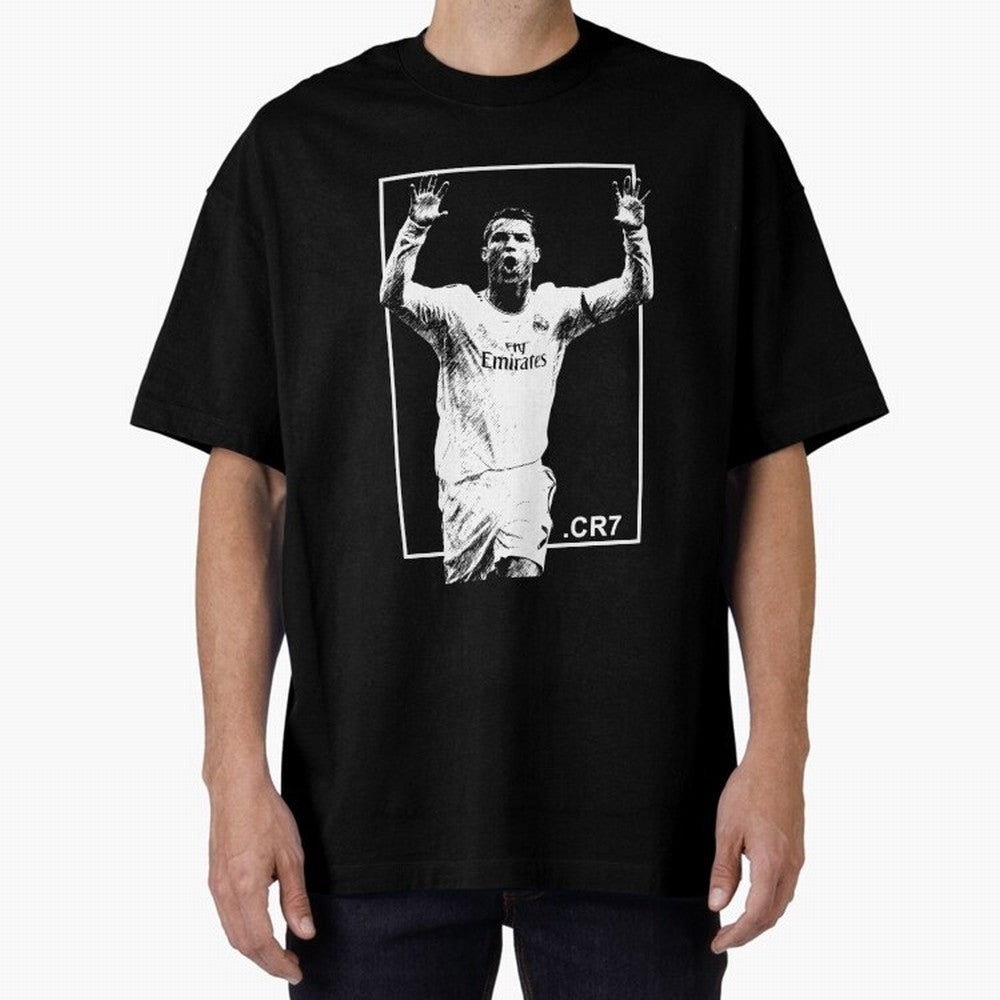 Cristiano Ronaldo CR7 in Black and White Design Oversized T-Shirt Celebrate Unforgettable Nights in the FIFA World Cup 2026 USA Canada Mexico Journey through Messi, CR7 and Mbappe Highlights, Argentina and Brazil Pride, Worldwide Fan Energy,