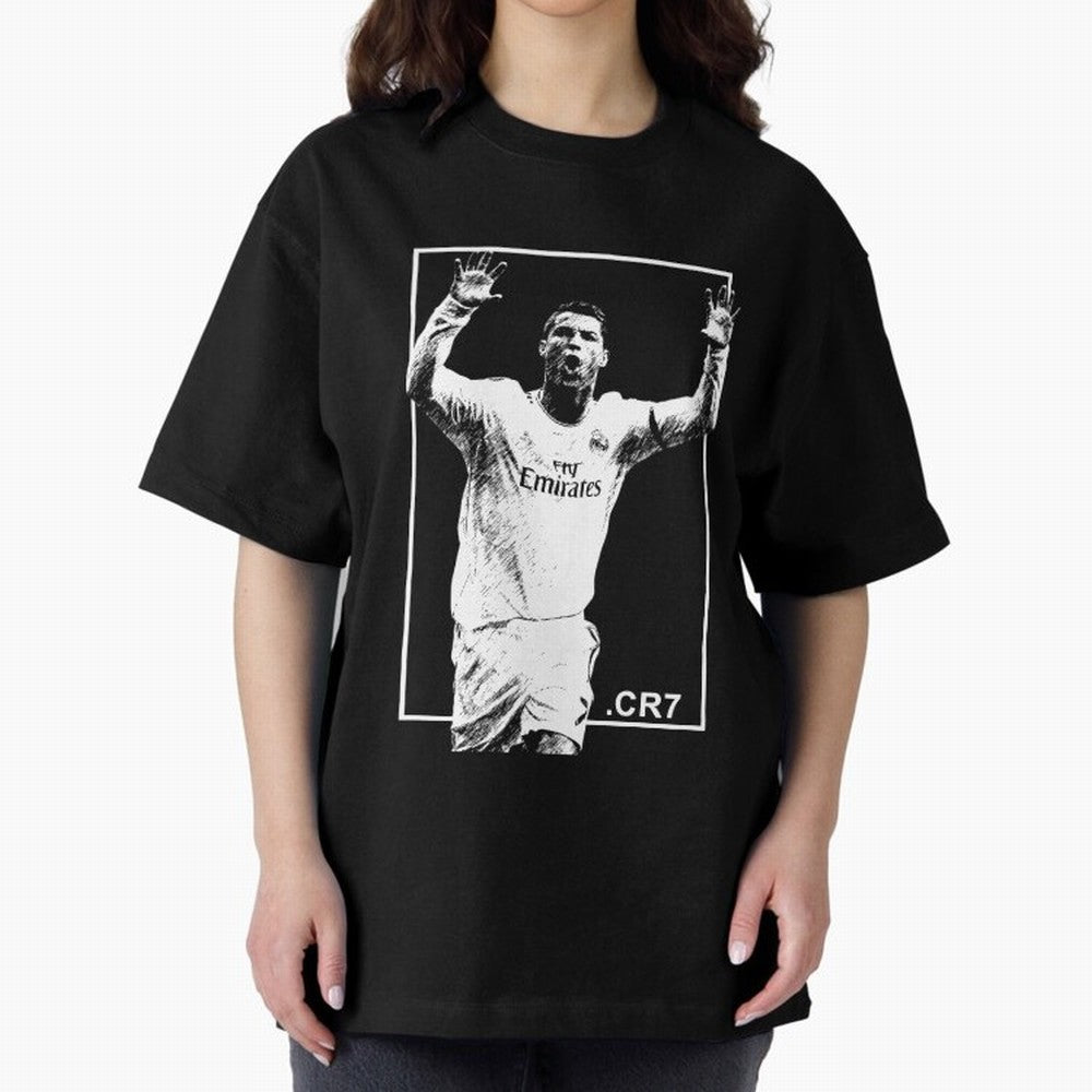 Cristiano Ronaldo CR7 in Black and White Design Oversized T-Shirt Celebrate Unforgettable Nights in the FIFA World Cup 2026 USA Canada Mexico Journey through Messi, CR7 and Mbappe Highlights, Argentina and Brazil Pride, Worldwide Fan Energy,