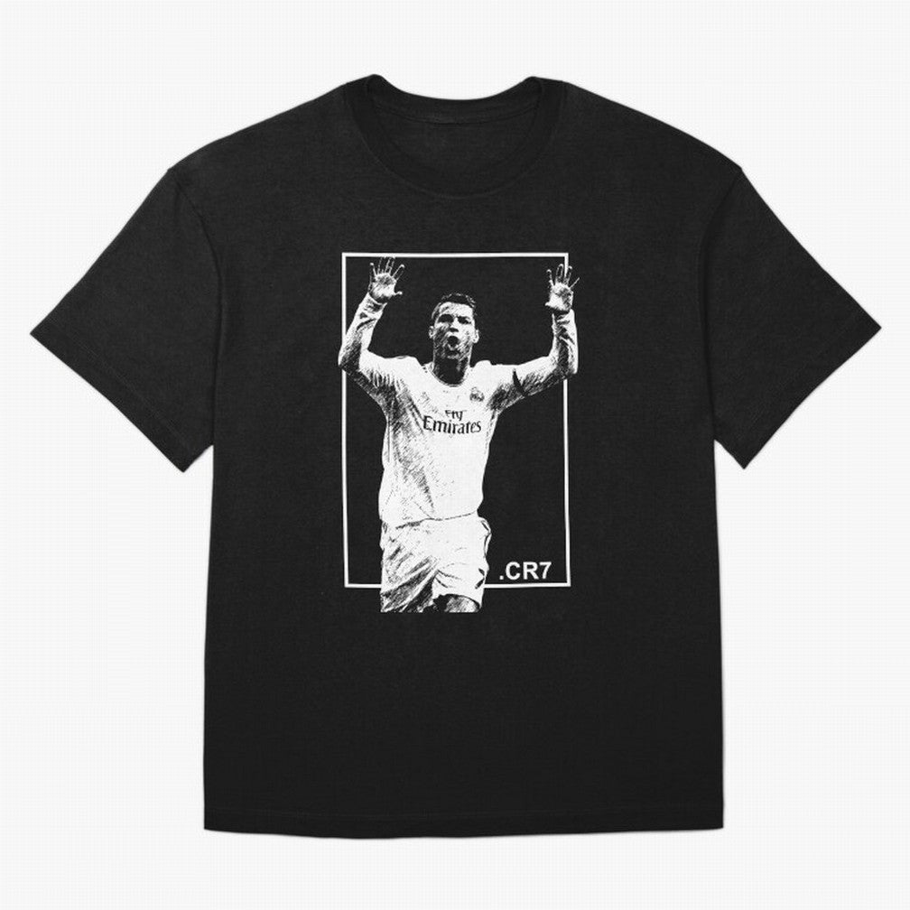 Cristiano Ronaldo CR7 in Black and White Design Oversized T-Shirt Celebrate Unforgettable Nights in the FIFA World Cup 2026 USA Canada Mexico Journey through Messi, CR7 and Mbappe Highlights, Argentina and Brazil Pride, Worldwide Fan Energy,
