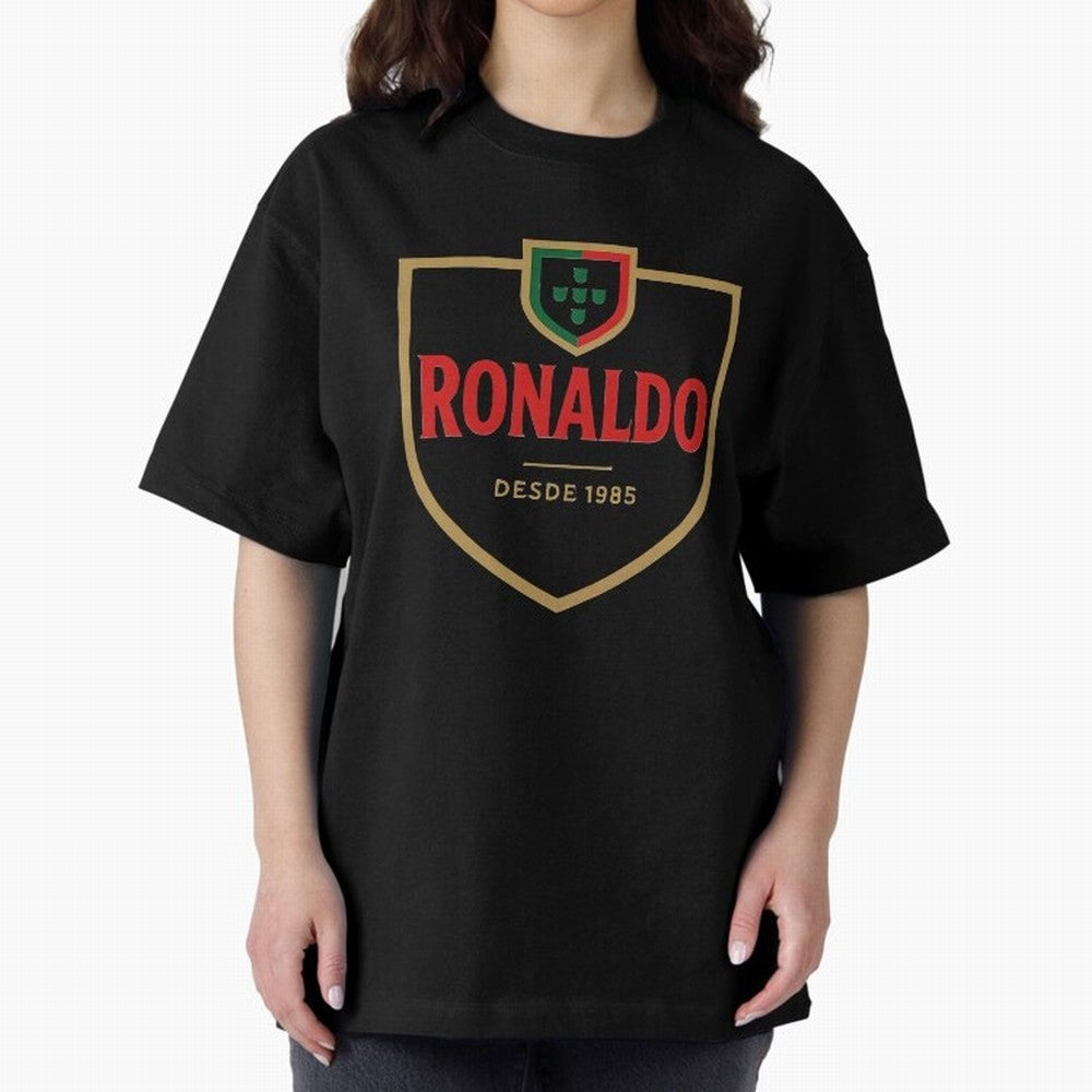 Ronaldo Emblem Sticker ¨C Gold Crest Parody Design Oversized T-Shirt Mark Match Day Hype around FIFA World Cup 2026 USA Canada Mexico, Messi, Argentina and Brazil, Football Passion, Legendary Performances, Festival Vibes and Supporter Community;