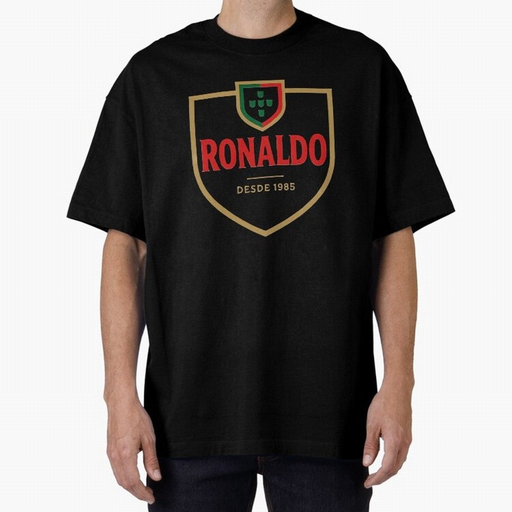 Ronaldo Emblem Sticker ¨C Gold Crest Parody Design Oversized T-Shirt Mark Match Day Hype around FIFA World Cup 2026 USA Canada Mexico, Messi, Argentina and Brazil, Football Passion, Legendary Performances, Festival Vibes and Supporter Community;