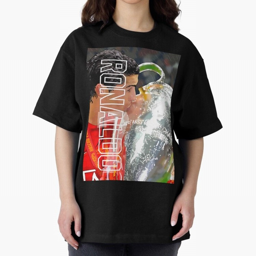Cristiano Ronaldo ¨C 2008 Manchester United Champions League Glory Artwork by GrizzlyGFX Oversized T-Shirt Mark Global Football Passion for FIFA World Cup 2026 USA Canada Mexico, Made for Neymar, Haaland and Cristiano Ronaldo, Argentina, Football
