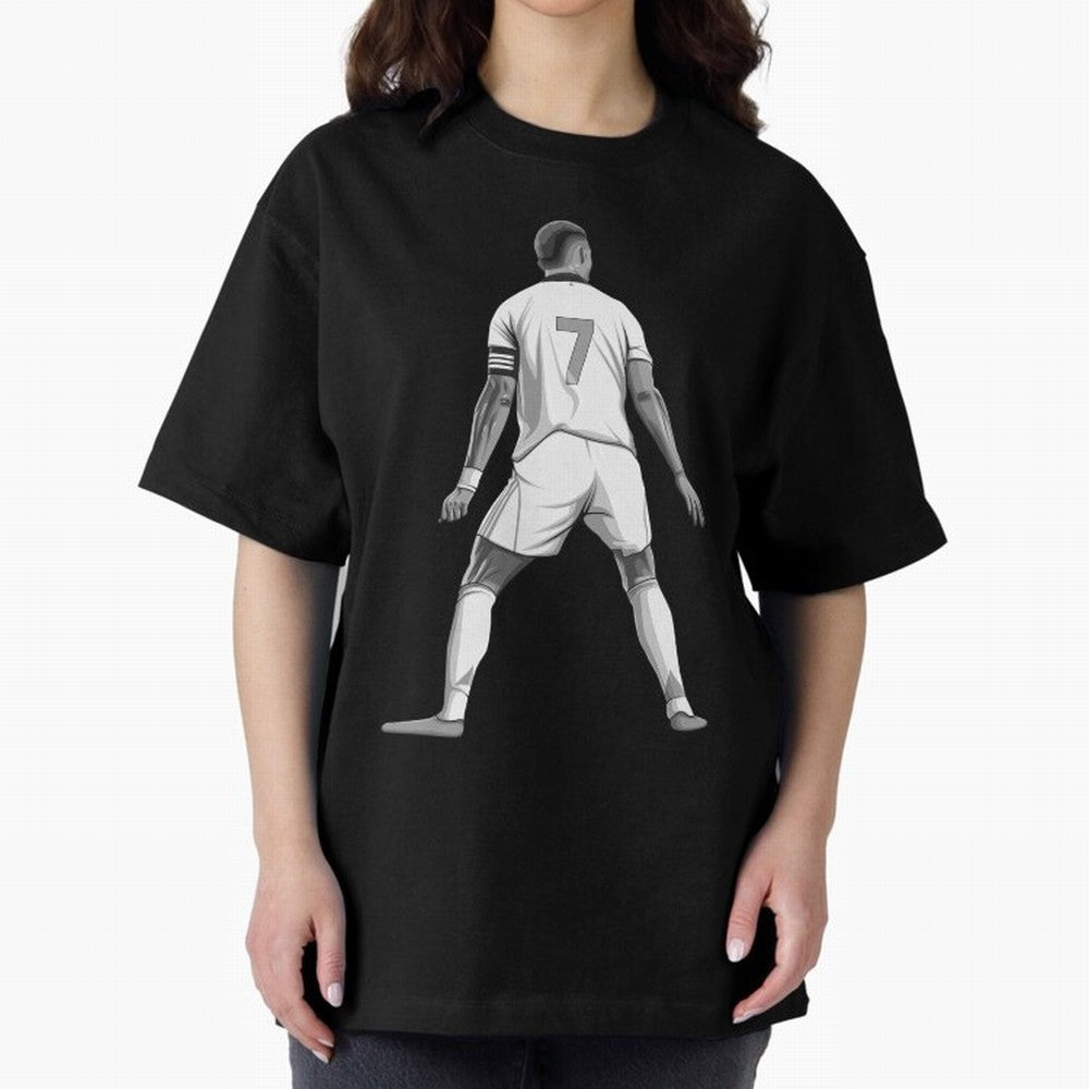 Cristiano Ronaldo Black and White Version Oversized T-Shirt Carry Global Football Passion for FIFA World Cup 2026, Connected to Messi, Brazil, Football Festival Excitement, Trophy Ambitions, Country Rivalries and Star Player Buzz; Perfect for Fans,