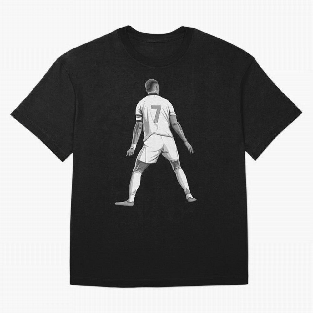Cristiano Ronaldo Black and White Version Oversized T-Shirt Carry Global Football Passion for FIFA World Cup 2026, Connected to Messi, Brazil, Football Festival Excitement, Trophy Ambitions, Country Rivalries and Star Player Buzz; Perfect for Fans,