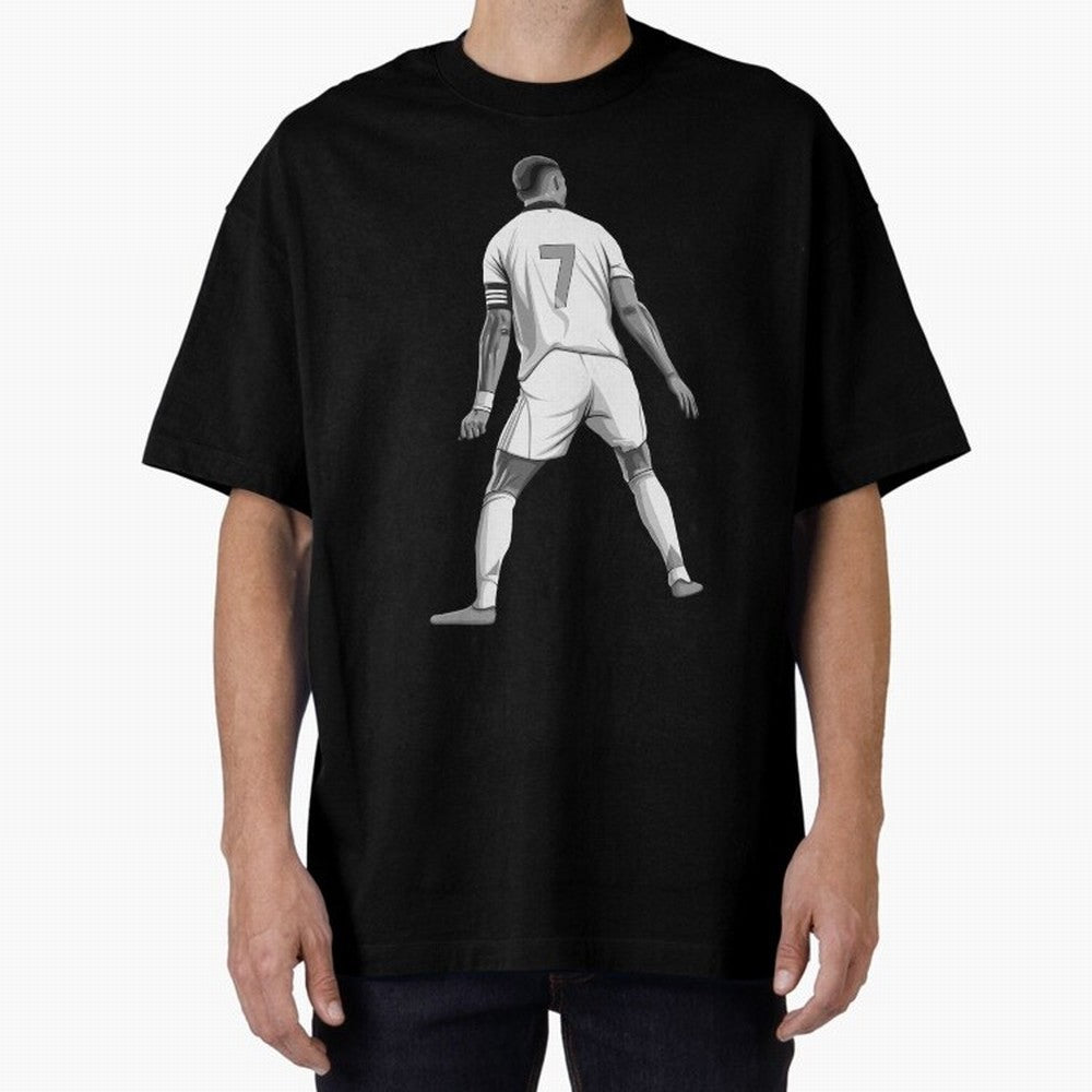 Cristiano Ronaldo Black and White Version Oversized T-Shirt Carry Global Football Passion for FIFA World Cup 2026, Connected to Messi, Brazil, Football Festival Excitement, Trophy Ambitions, Country Rivalries and Star Player Buzz; Perfect for Fans,