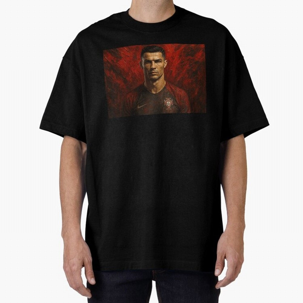 Cristiano Ronaldo Portrait Oversized T-Shirt Support Your Favorite Stars during FIFA World Cup 2026 Group Stage Highlighting Cristiano Ronaldo, Haaland and CR7, Brazil Energy, Game Day Rituals, Football Legends, Country Pride and the Road to the
