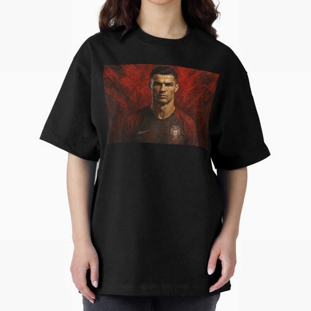 Cristiano Ronaldo Portrait Oversized T-Shirt Support Your Favorite Stars during FIFA World Cup 2026 Group Stage Highlighting Cristiano Ronaldo, Haaland and CR7, Brazil Energy, Game Day Rituals, Football Legends, Country Pride and the Road to the