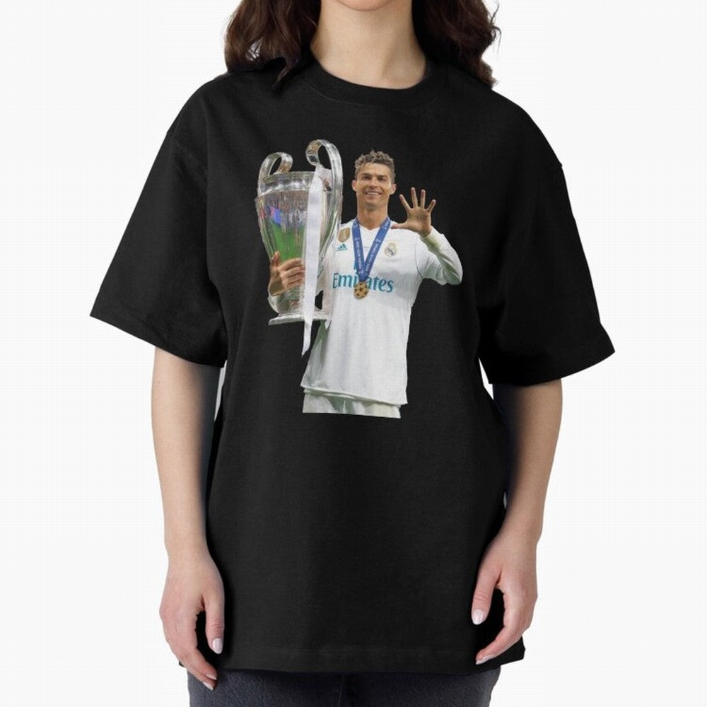 Cristiano Ronaldo with the cup Oversized T-Shirt Represent the Passion of FIFA World Cup 2026 Group Stage for Fans of Mbappe and France and Portugal, Bringing Goal Celebration Energy, Supporter Heritage, Football Icons and Worldwide Tournament Joy;