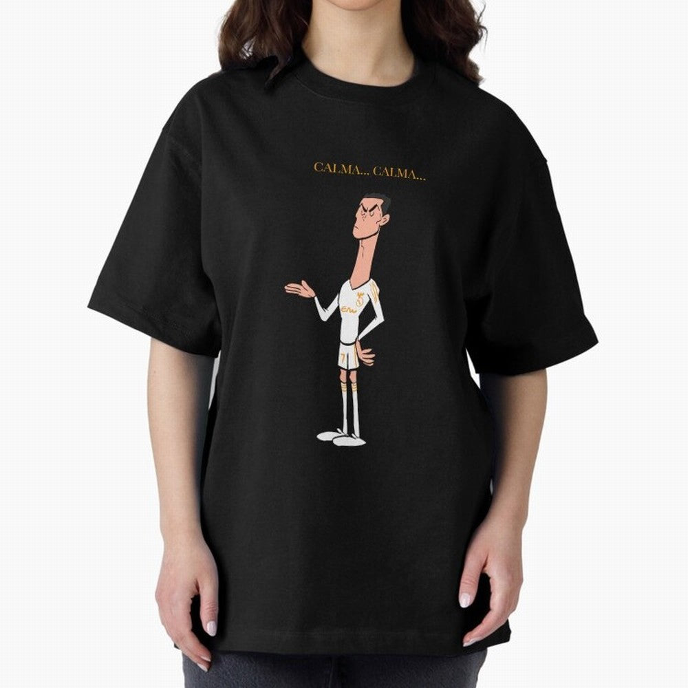 Cristiano Ronaldo ¨C Calma Calma Shirt Celebration (Cartoon) Oversized T-Shirt Mark FIFA World Cup 2026 Group Stage Spirit, Connected to Argentina and Brazil, Haaland, Fan Favorite Moments, National Team Passion, Big Match Drama and Soccer History;