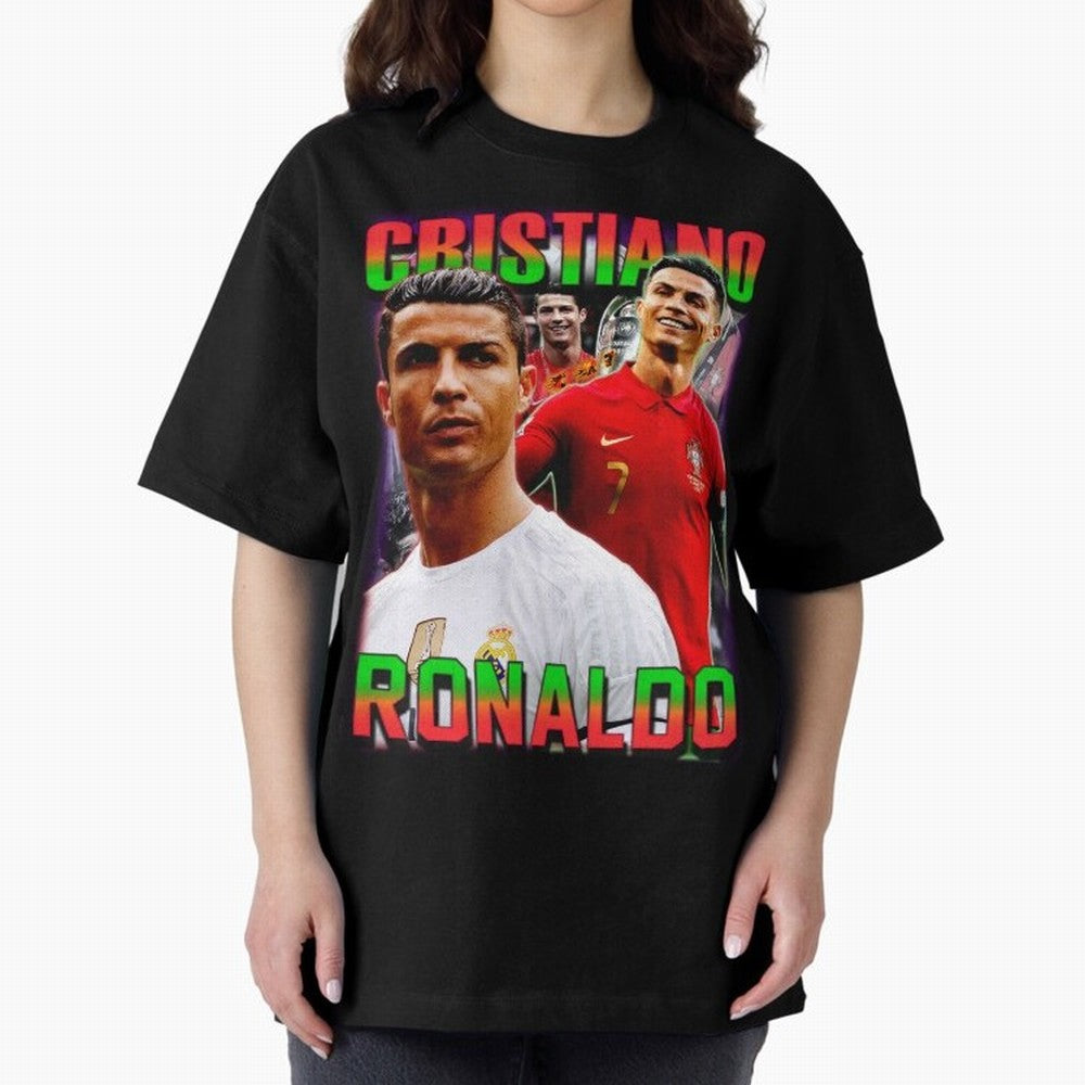 Cristiano Ronaldo Graphic Oversized T-Shirt Capture Stadium Memories from Global Football Passion for FIFA World Cup 2026, Capturing Messi and Cristiano Ronaldo, Argentina, Worldwide Fan Energy, Dramatic Goals, Stadium Lights and Championship