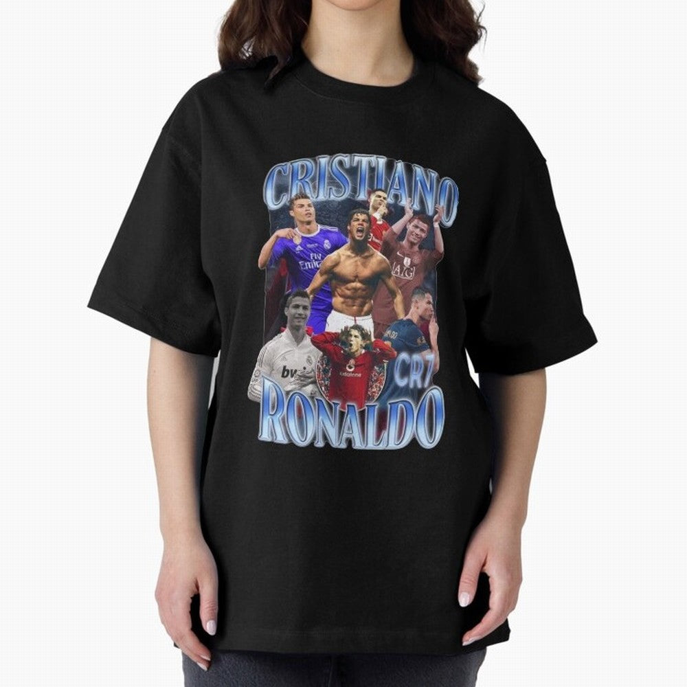 Cristiano Ronaldo GOAT Oversized T-Shirt Celebrate Soccer Greatness during FIFA World Cup 2026 for Fans of Haaland and Netherlands, Bringing Football Festival Excitement, Trophy Ambitions, Country Rivalries and Star Player Buzz; Great for