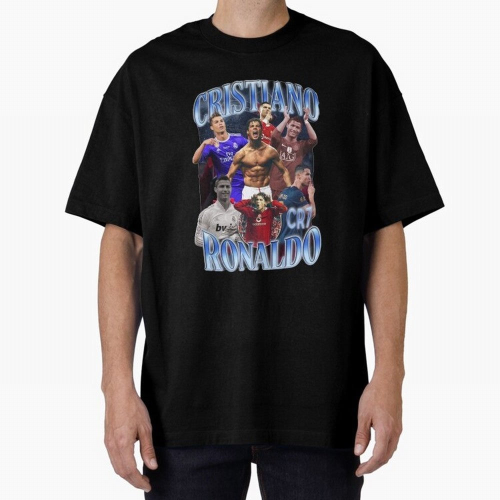 Cristiano Ronaldo GOAT Oversized T-Shirt Celebrate Soccer Greatness during FIFA World Cup 2026 for Fans of Haaland and Netherlands, Bringing Football Festival Excitement, Trophy Ambitions, Country Rivalries and Star Player Buzz; Great for