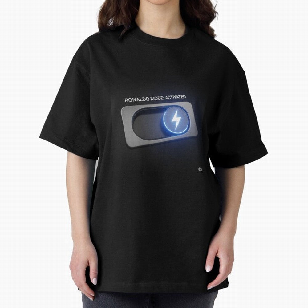 Ronaldo Mode: Activated ¨C Power Switch Football Art Oversized T-Shirt Celebrate National Team Dreams in FIFA World Cup 2026 Spirit, Made for England and Germany, Mbappe and Neymar, Vintage Soccer Flavor, Modern Football Stars, National Flags and