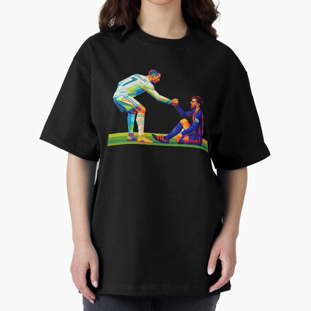 Cristiano Ronaldo & Messi Wpap Art Oversized T-Shirt Bring a Vintage Feel to Global Football Passion for FIFA World Cup 2026 Group Stage, Driven by Neymar, Haaland and Cristiano Ronaldo, Germany, Stadium Chants, National Pride, Trophy Dreams and