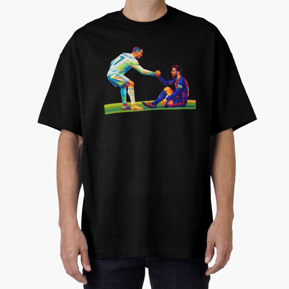 Cristiano Ronaldo & Messi Wpap Art Oversized T-Shirt Bring a Vintage Feel to Global Football Passion for FIFA World Cup 2026 Group Stage, Driven by Neymar, Haaland and Cristiano Ronaldo, Germany, Stadium Chants, National Pride, Trophy Dreams and