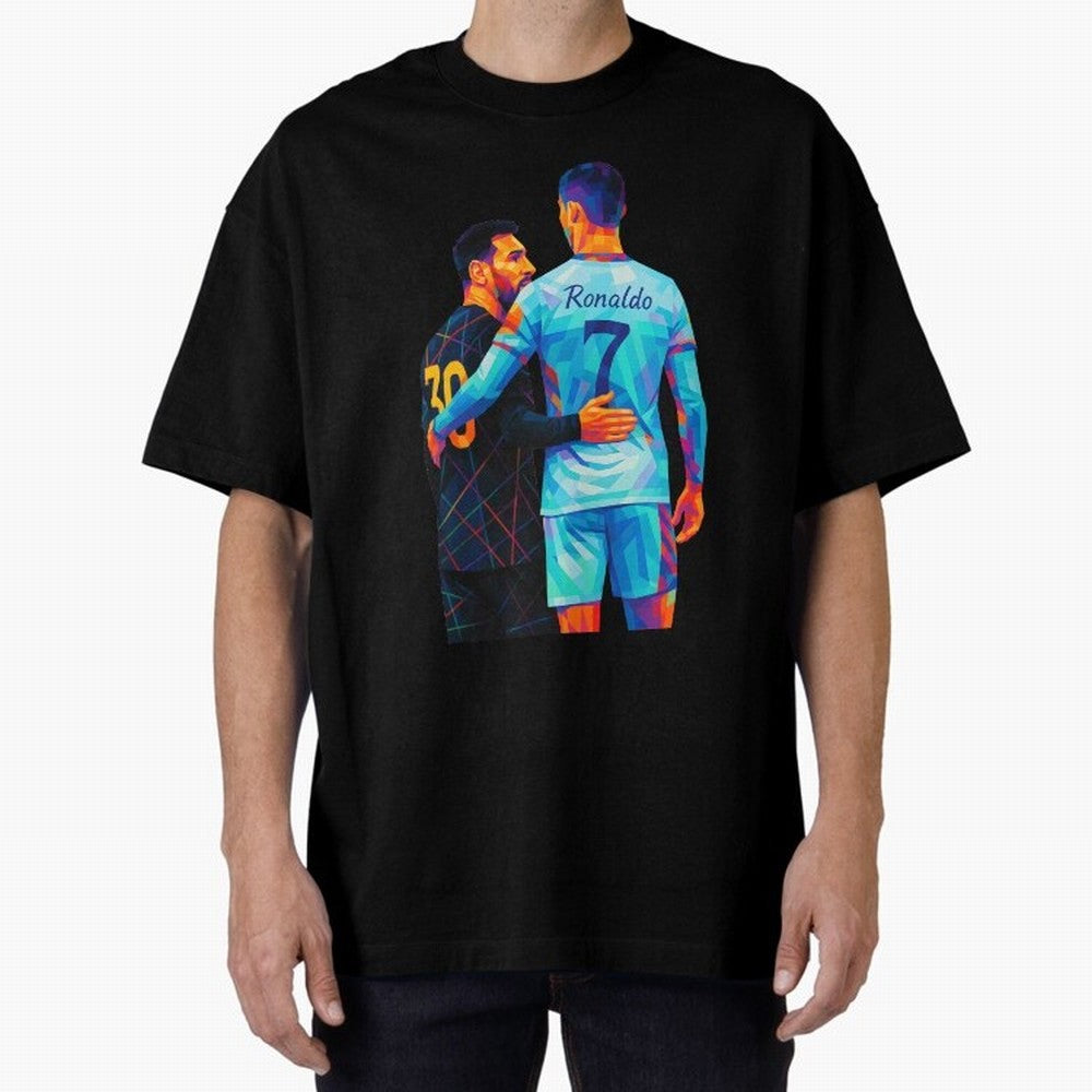 Cristiano Ronaldo & Messi Wpap Art Oversized T-Shirt Celebrate Football Dreams Across the FIFA World Cup 2026 USA Canada Mexico Journey through Mbappe and Neymar Highlights, Argentina and Brazil Pride, Classic Soccer Heritage, Championship