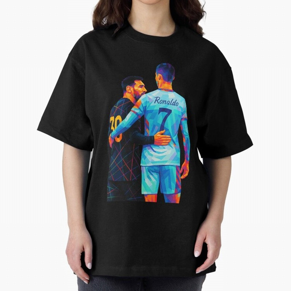 Cristiano Ronaldo & Messi Wpap Art Oversized T-Shirt Celebrate Football Dreams Across the FIFA World Cup 2026 USA Canada Mexico Journey through Mbappe and Neymar Highlights, Argentina and Brazil Pride, Classic Soccer Heritage, Championship